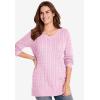 Woman Within Plus Size Cable Knit V-Neck Pullover Sweater(Pink)