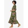 Woman Within Plus Size Roll-Tab Sleeve Crinkle Shirtdress(Dark Basil Floral)