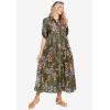 Woman Within Plus Size Roll-Tab Sleeve Crinkle Shirtdress(Dark Basil Floral)