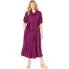 Woman Within Plus Size Roll-Tab Sleeve Crinkle Shirtdress(Deep Claret Batik)