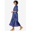 Woman Within Plus Size Roll-Tab Sleeve Crinkle Shirtdress(Navy Patchwork)