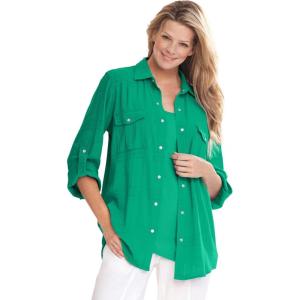 Woman Within Plus Size Cotton Gauze Bigshirt(Tropical Emerald)