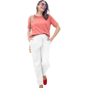 Woman Within Plus Size Lattice Neck Tee – 4X, Sweet Coral
