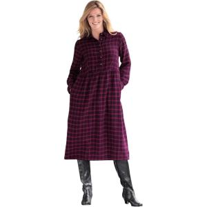 Woman Within Plus Size Plaid Flannel A-Line Shirtdress(Deep Claret Plaid)