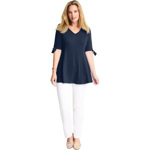 Woman Within Plus Size Three-Quarter Tie-Sleeve Tunic(Navy)