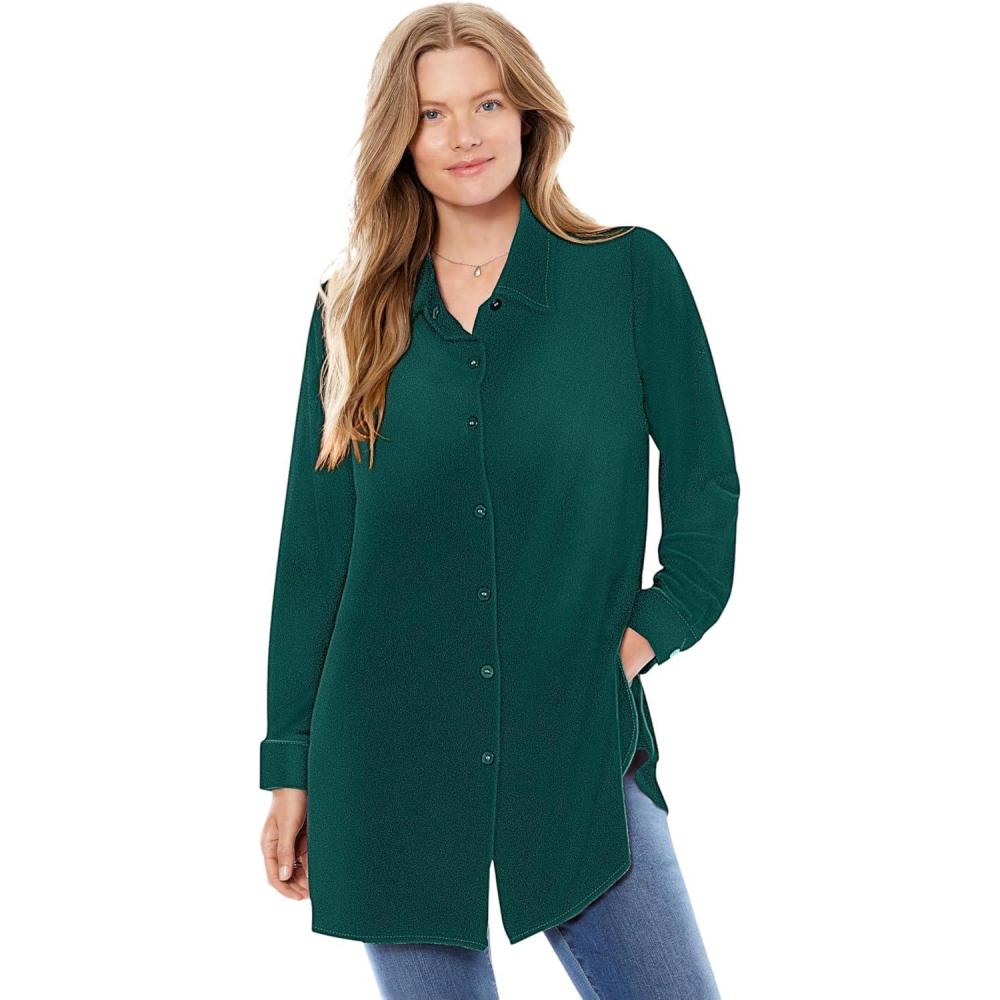 image:imageWoman Within Plus Size Velour ShirtEmerald Green