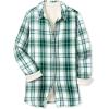 Woman Within Plus Size Fleece Flannel Snap-Front Shirt(Green Ivory Plaid)