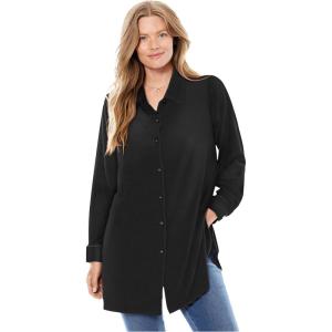 Woman Within Plus Size Velour Shirt(Black)