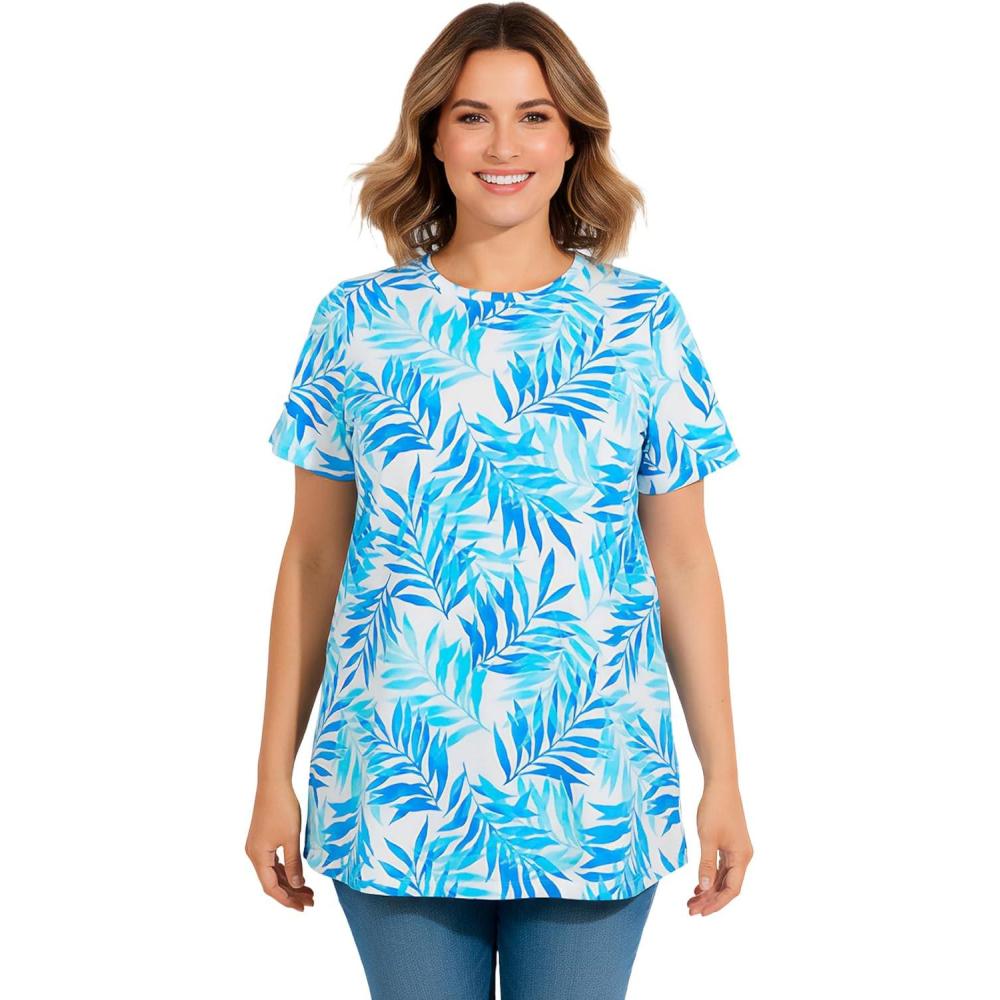 image:imageWoman Within Plus Size Perfect Printed ShortSleeve Crewneck TeeBlue Breezy Palms