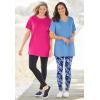 Woman Within Plus Size Tall Stretch-Cotton Knit Pull-On Printed Pocket Leggings(Black Multi Hearts)