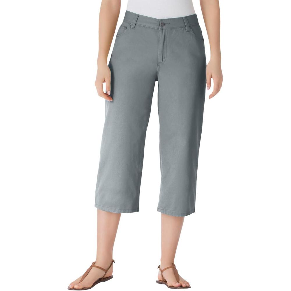 image:imageWoman Within Plus Size Perfect 5Pocket BackElastic Denim CapriGunmetal