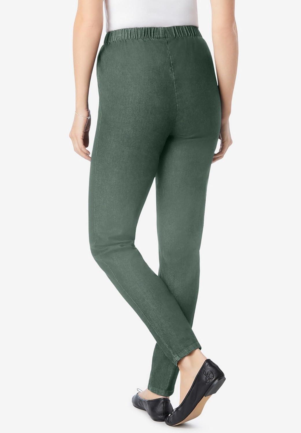 image:imageWoman Within Plus Size Petite PullOn ElasticWaist Stretch Fineline Denim Jeans 12 WP Pine