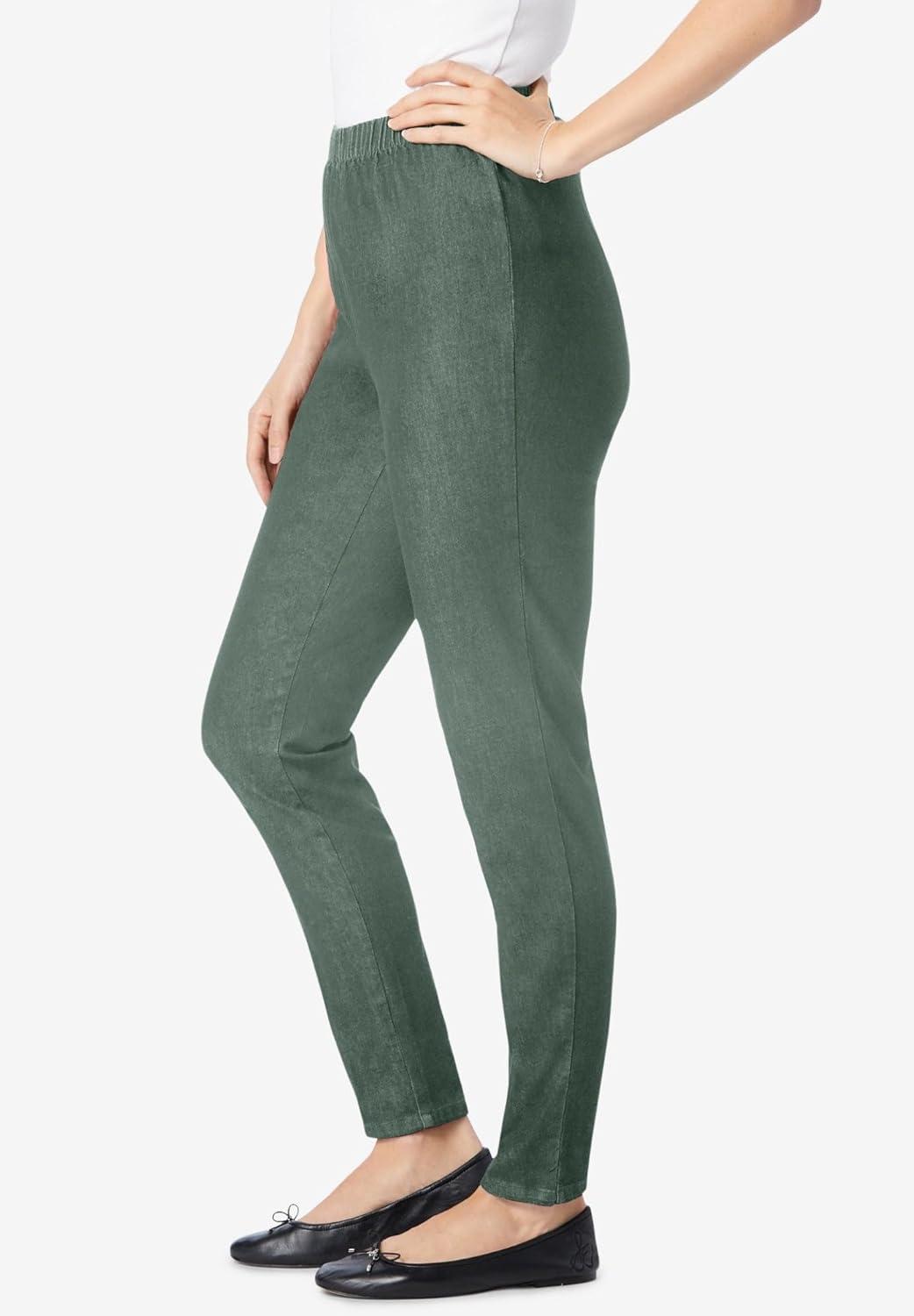 image:imageWoman Within Plus Size Petite PullOn ElasticWaist Stretch Fineline Denim Jeans 12 WP Pine