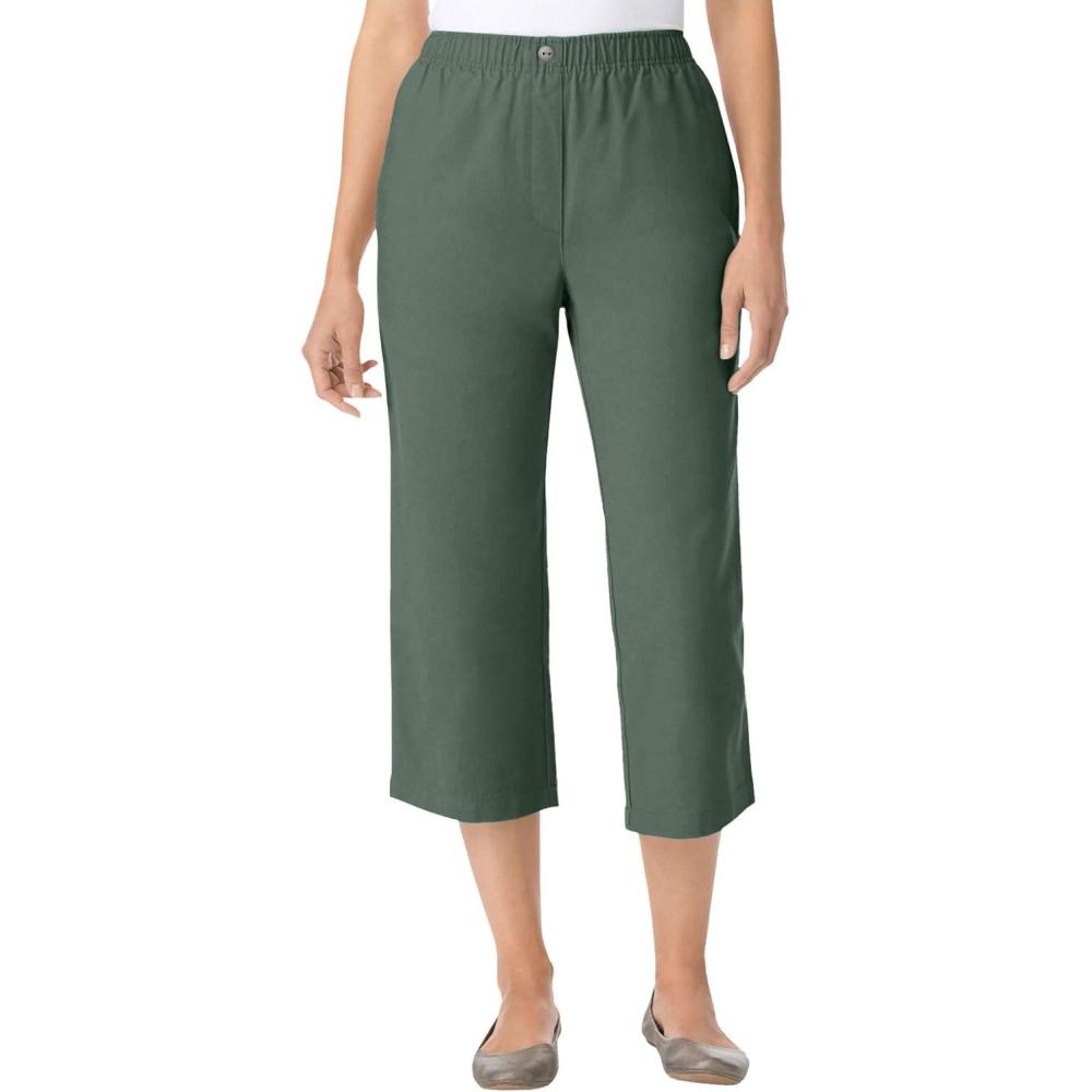 image:imageWoman Within Plus Size 7Day ElasticWaist PullOn Cotton Denim Capri JeansLaughing Pine