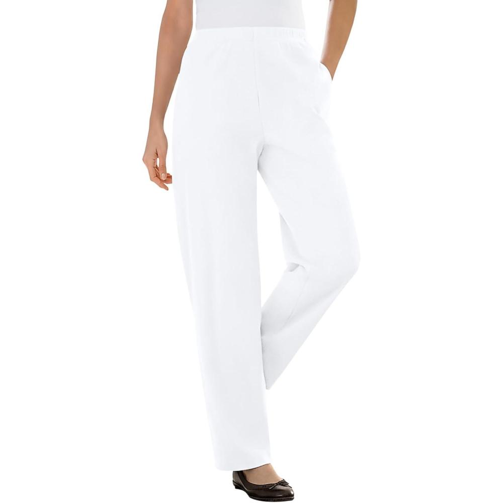 image:imageWoman Within Plus Size 7Day Knit Ribbed StraightLeg PullOn PantsWhite