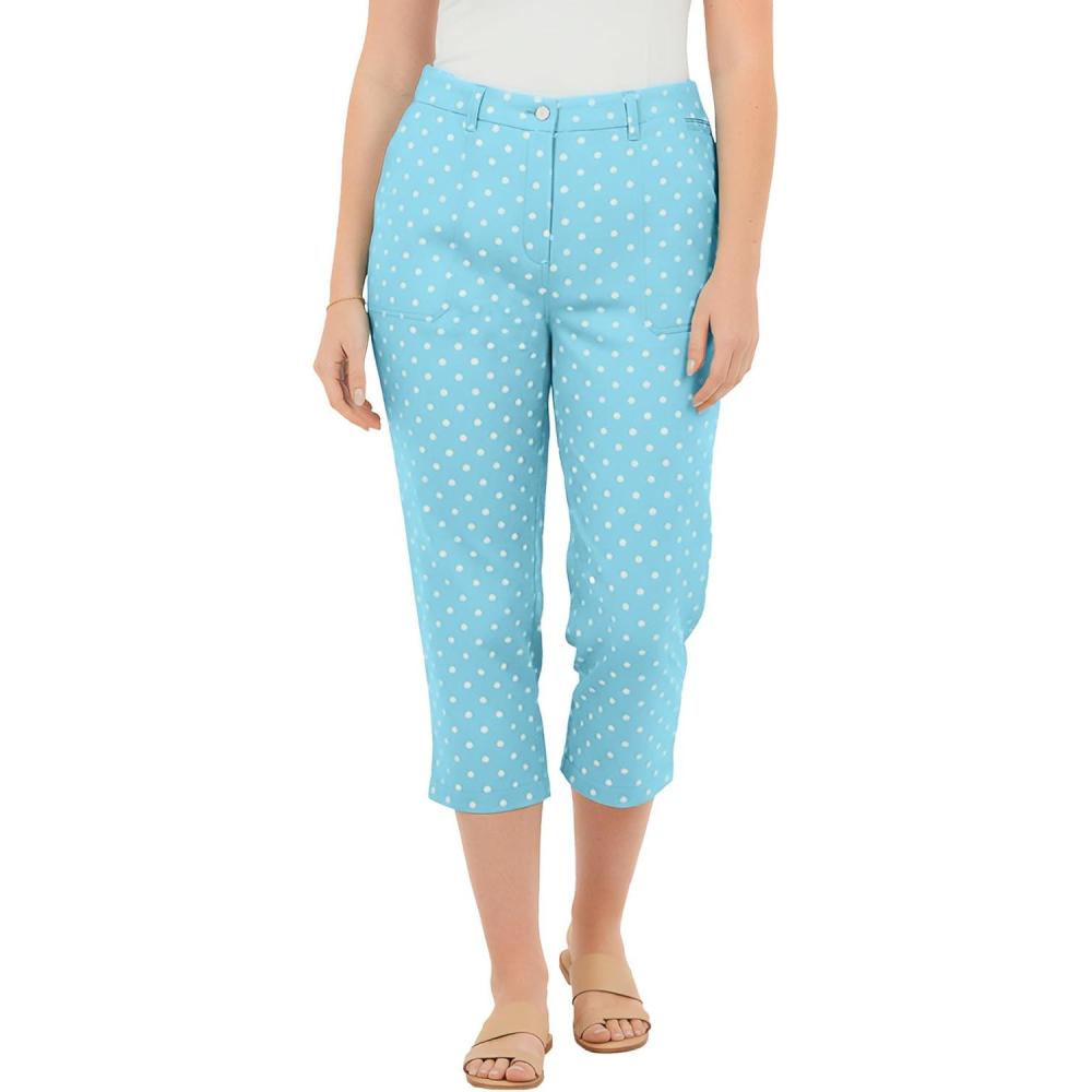 image:imageWoman Within Plus Size Adjustable Waist Chino CapriSeamist Blue Dot