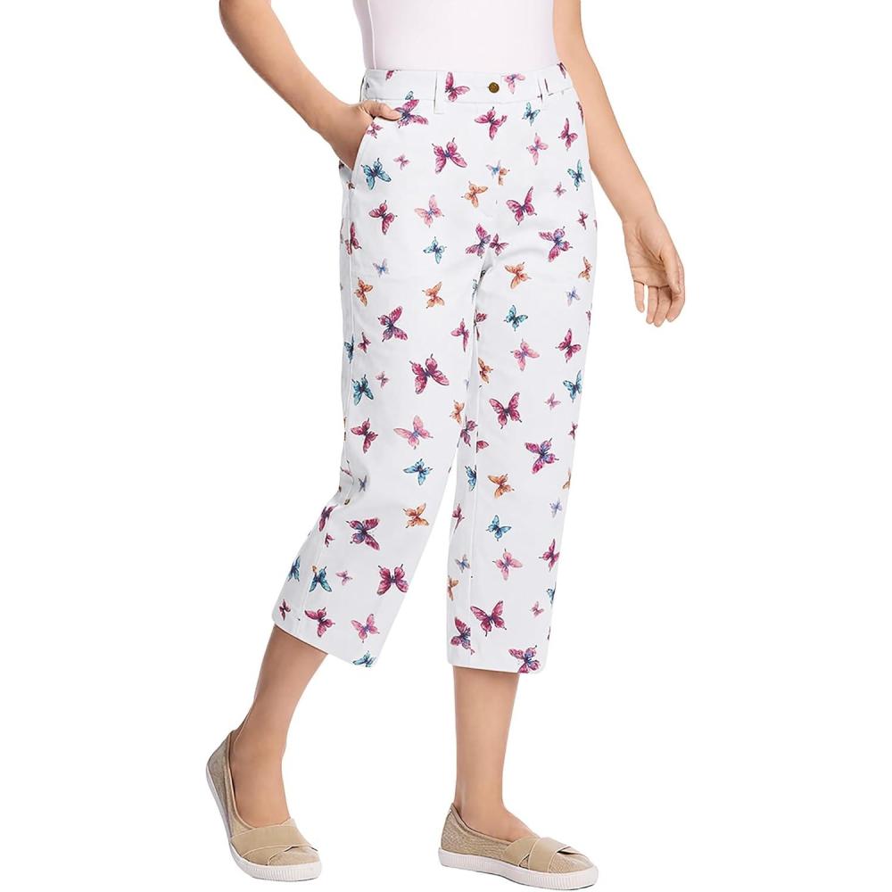 image:imageWoman Within Plus Size Adjustable Waist Chino CapriWhite Butterflies
