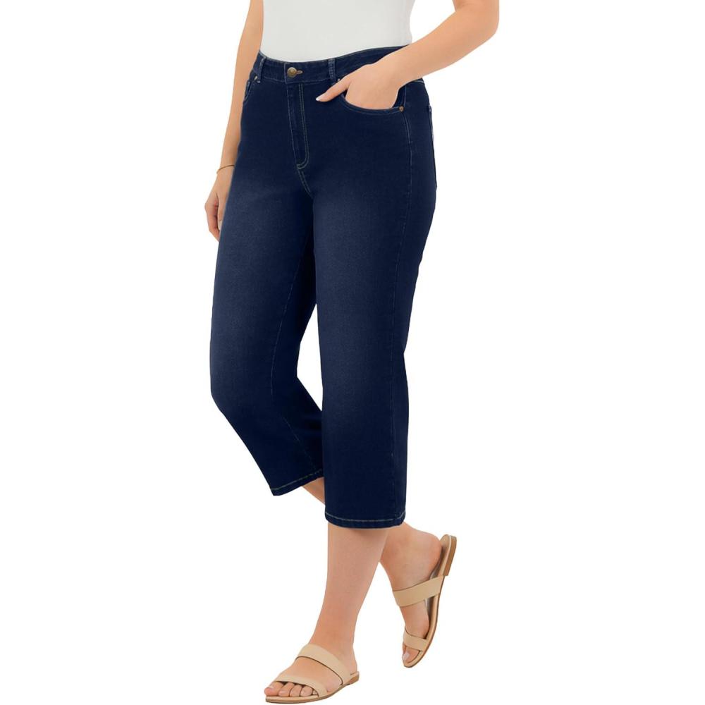 image:imageWoman Within Plus Size Clean Front Denim CapriMidnight Sanded