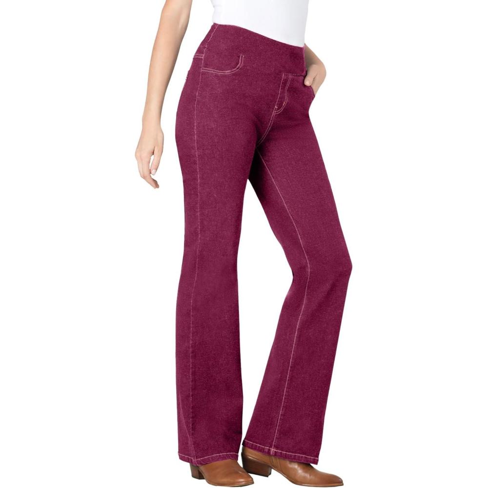 image:imageWoman Within Plus Size Flex PullOn Bootcut GapFree Stretch Denim JeansDeep Claret