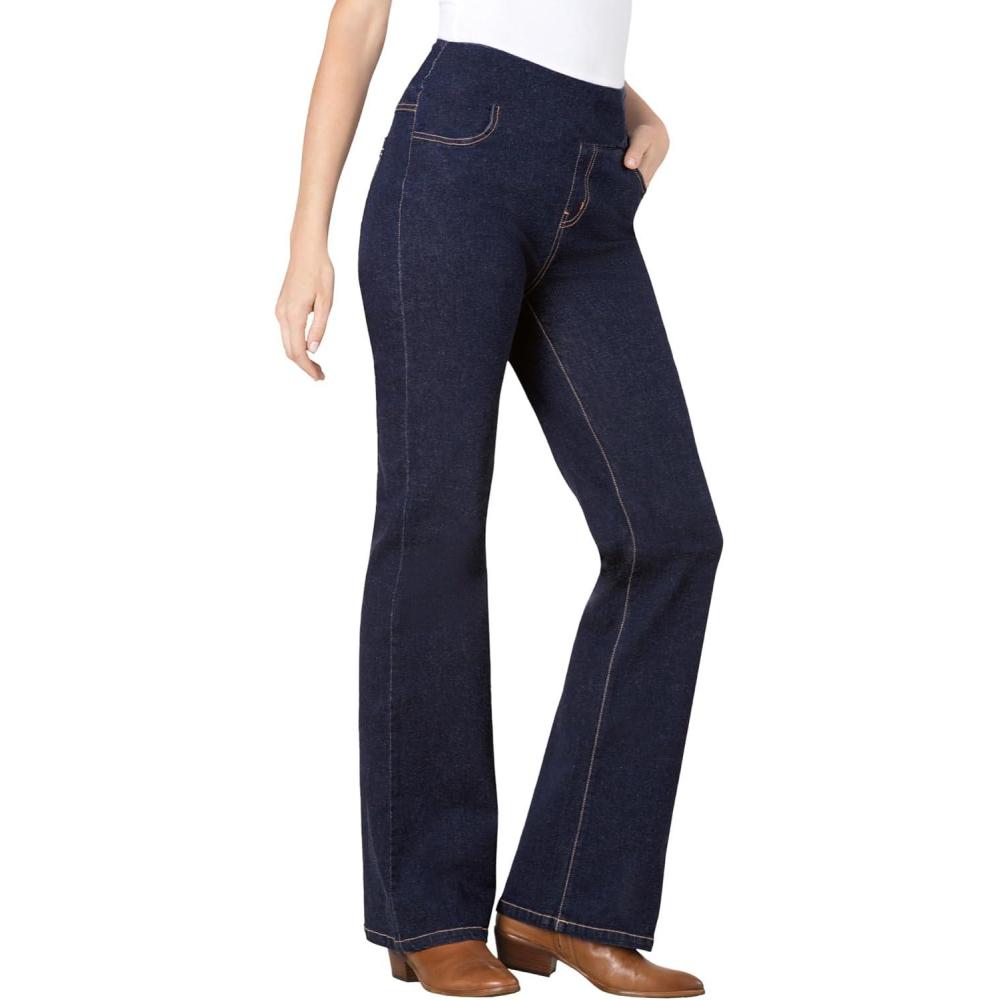 image:imageWoman Within Plus Size Flex PullOn Bootcut GapFree Stretch Denim JeansIndigo