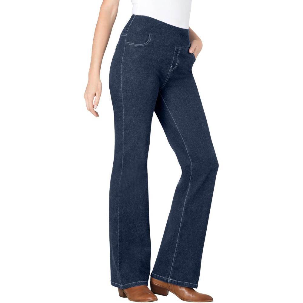 image:imageWoman Within Plus Size Flex PullOn Bootcut GapFree Stretch Denim JeansNavy