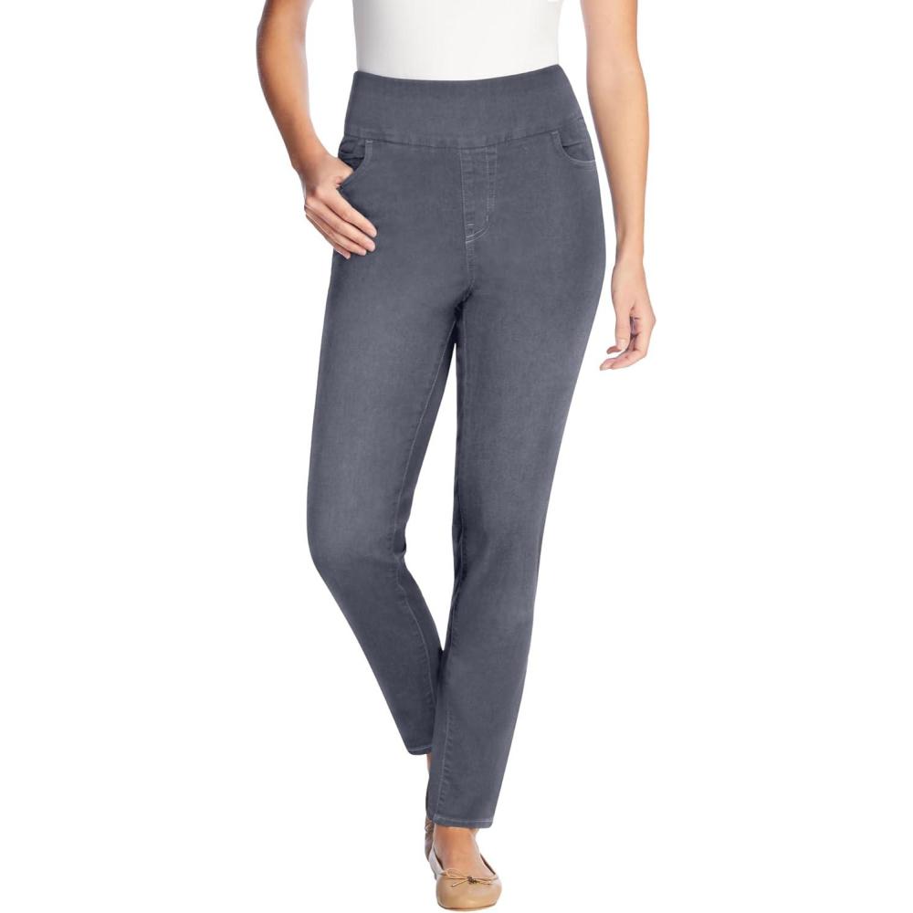 image:imageWoman Within Plus Size Flex SlimLeg PullOn GapFree StretchDenim JeansStonewash Sanded