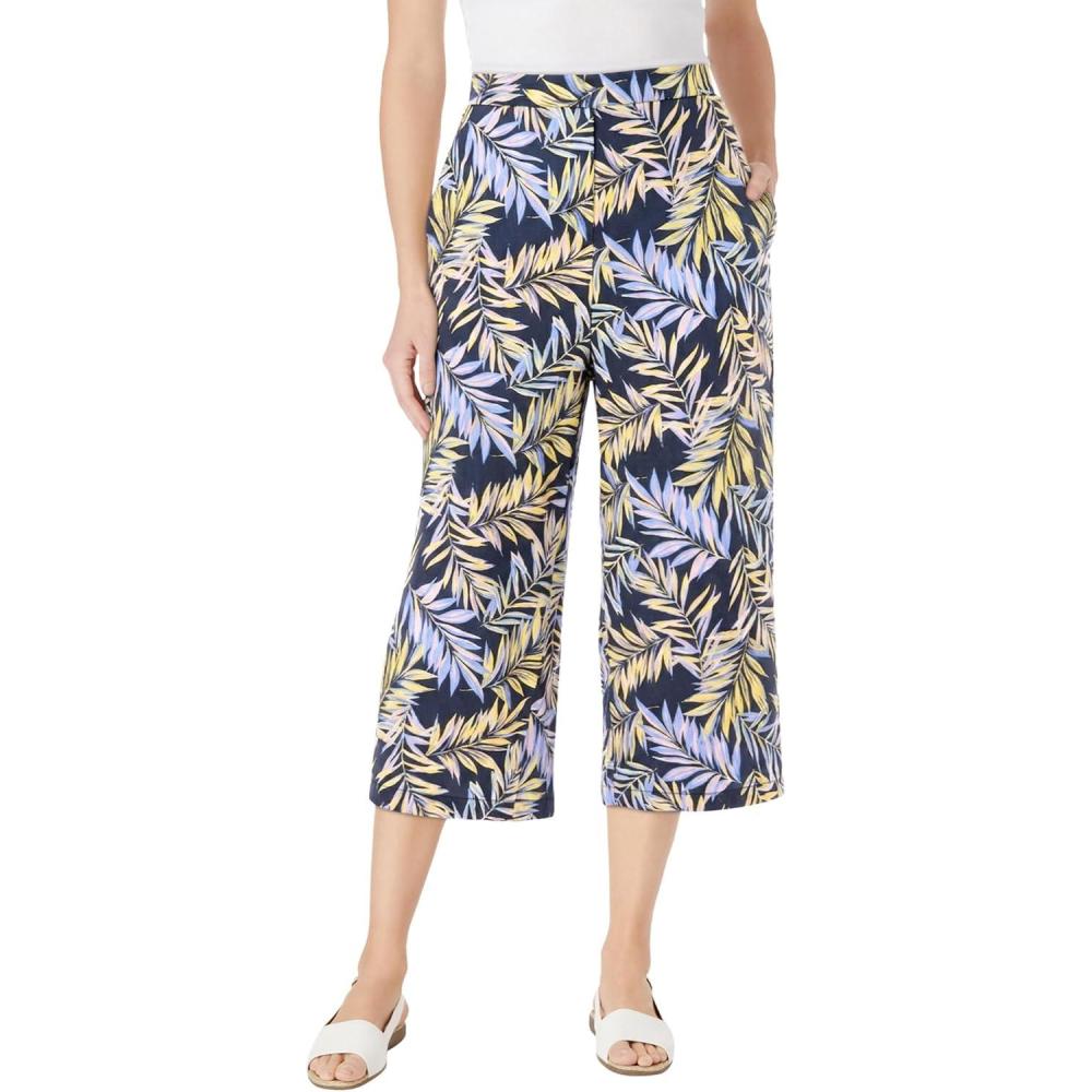image:imageWoman Within Plus Size Linen Capri Petite AvailableNavy Sunset Palm