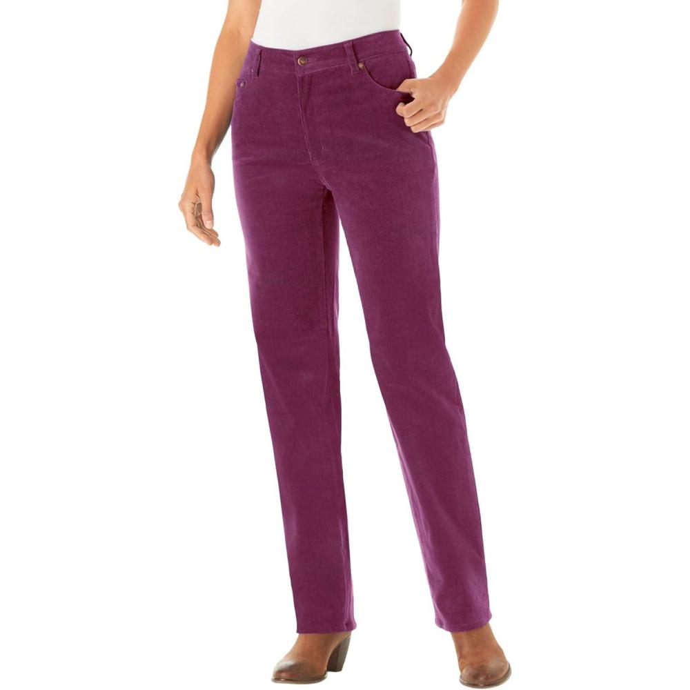 image:imageWoman Within Plus Size Petite Corduroy Straight Leg Jeans  18 W Deep Claret