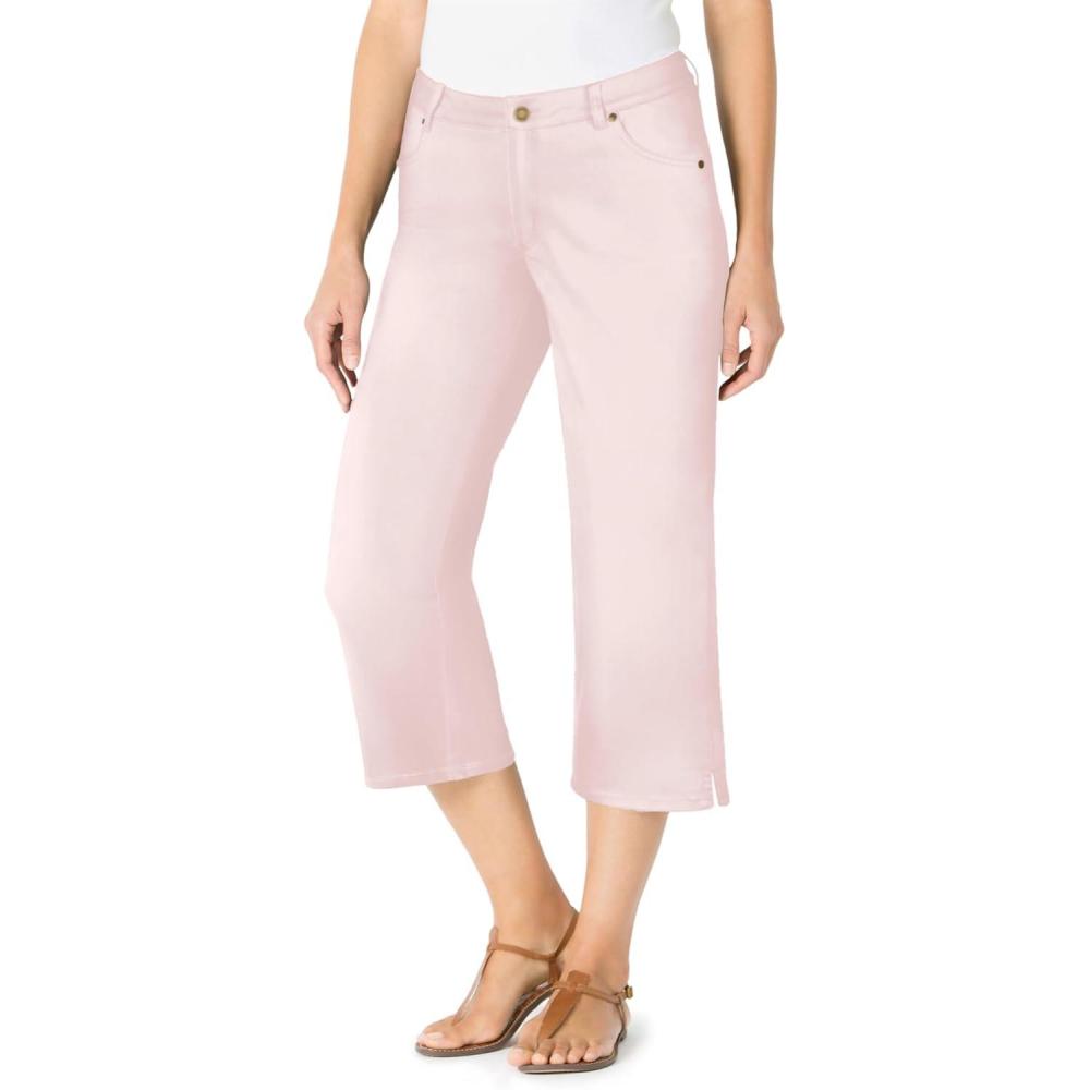 image:imageWoman Within Plus Size Petite Stretch Denim FivePocket Capri JeansDelicate Pink