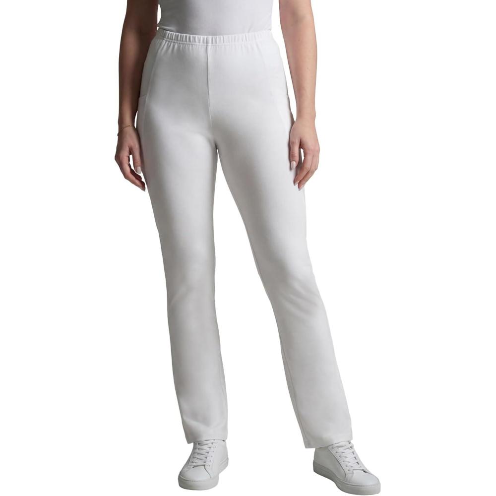 image:imageWoman Within Plus Size Petite StretchCotton Knit PullOn Bootcut Pocket LeggingsWhite