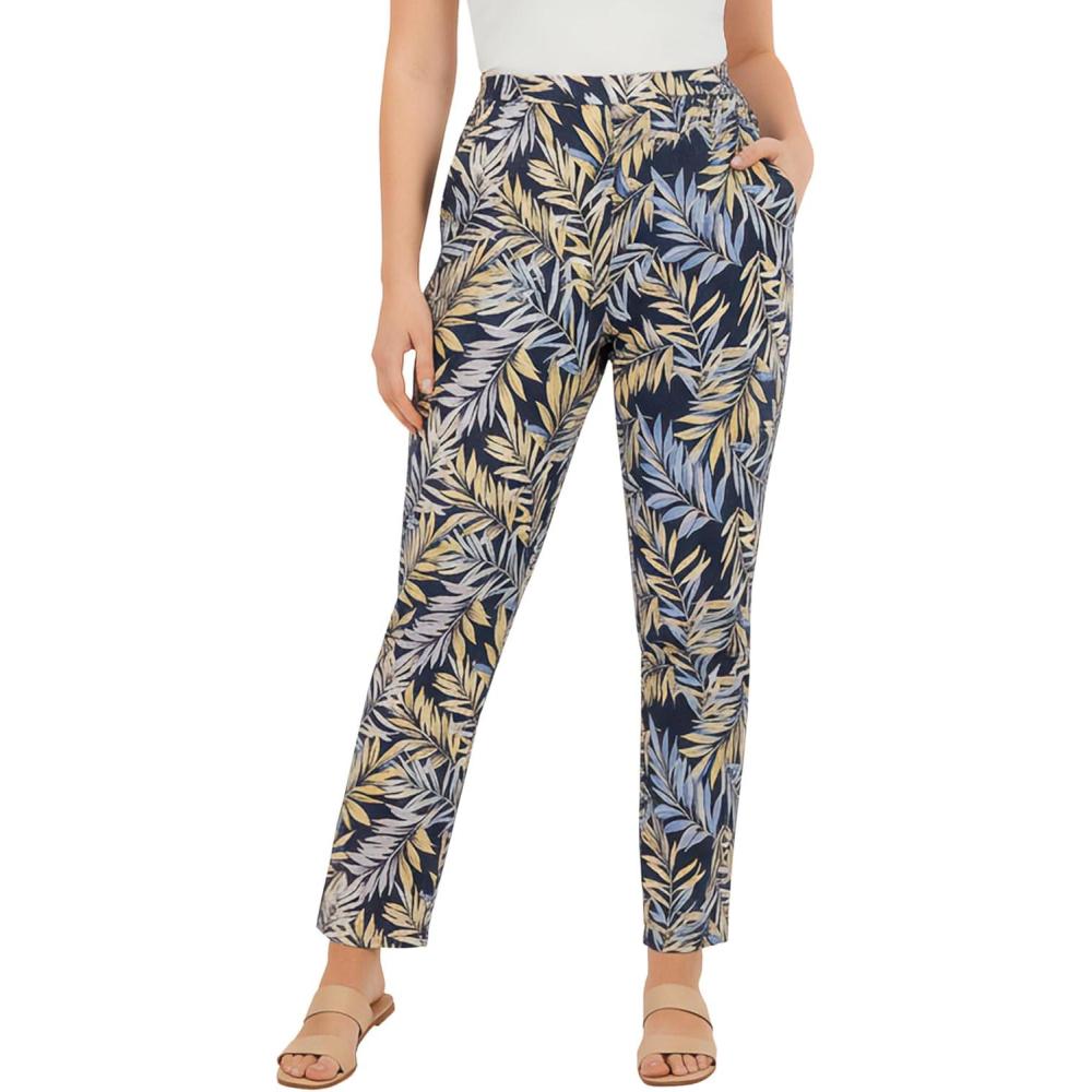 image:imageWoman Within Plus Size Straight Leg Linen PantNavy Sunset Palm