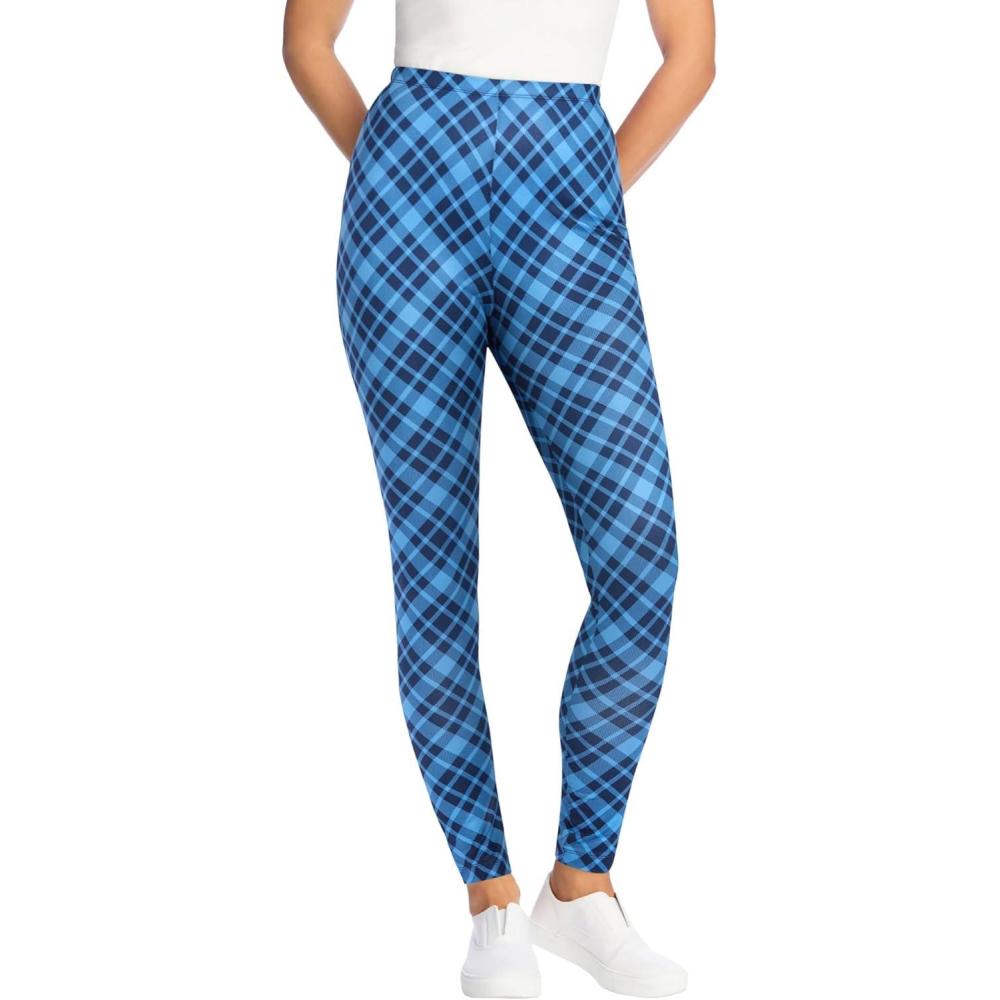 image:imageWoman Within Plus Size Stretch Cotton Cozy LeggingBlue Coast Bias Plaid