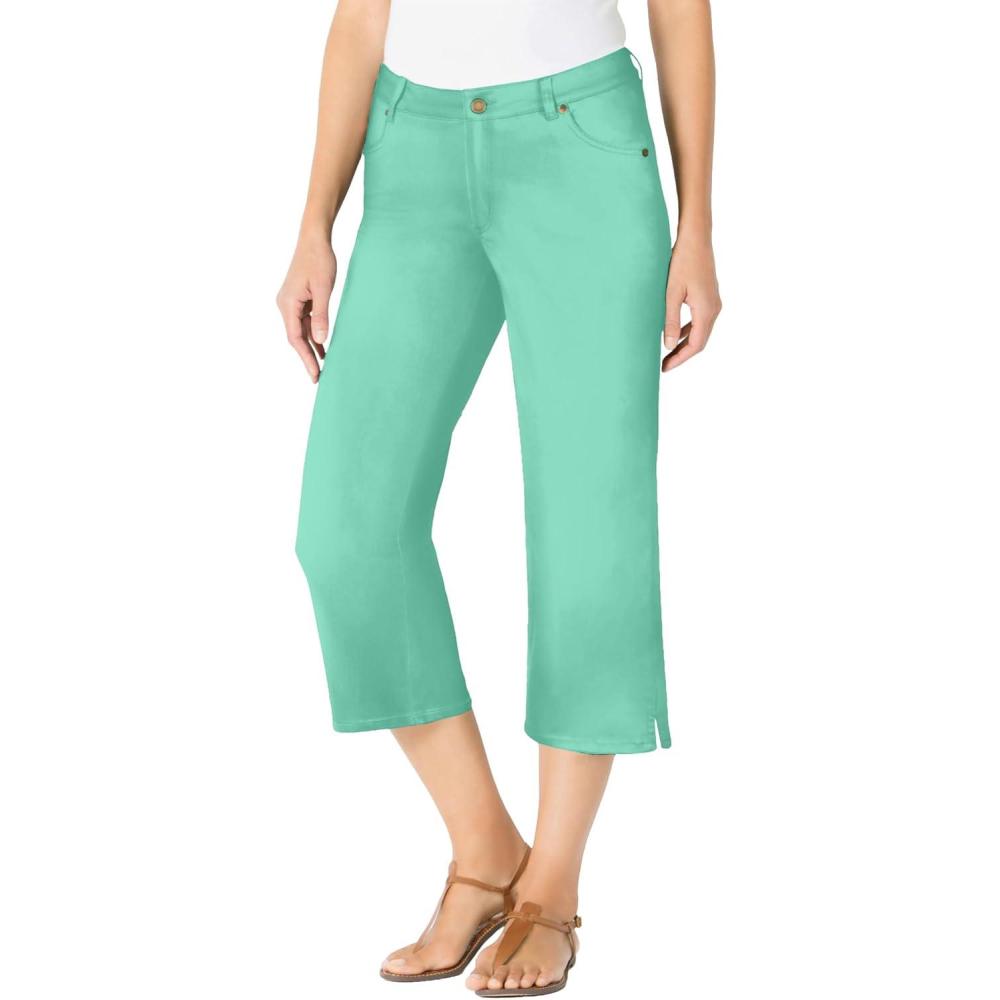 image:imageWoman Within Plus Size Stretch Denim FivePocket Capri JeansPale Seafoam