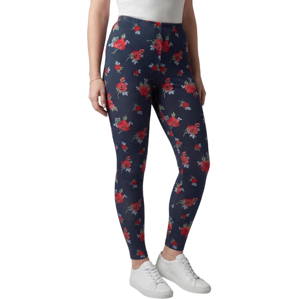 image:imageWoman Within Plus Size StretchCotton Knit PullOn Printed LeggingsNavy Poppy