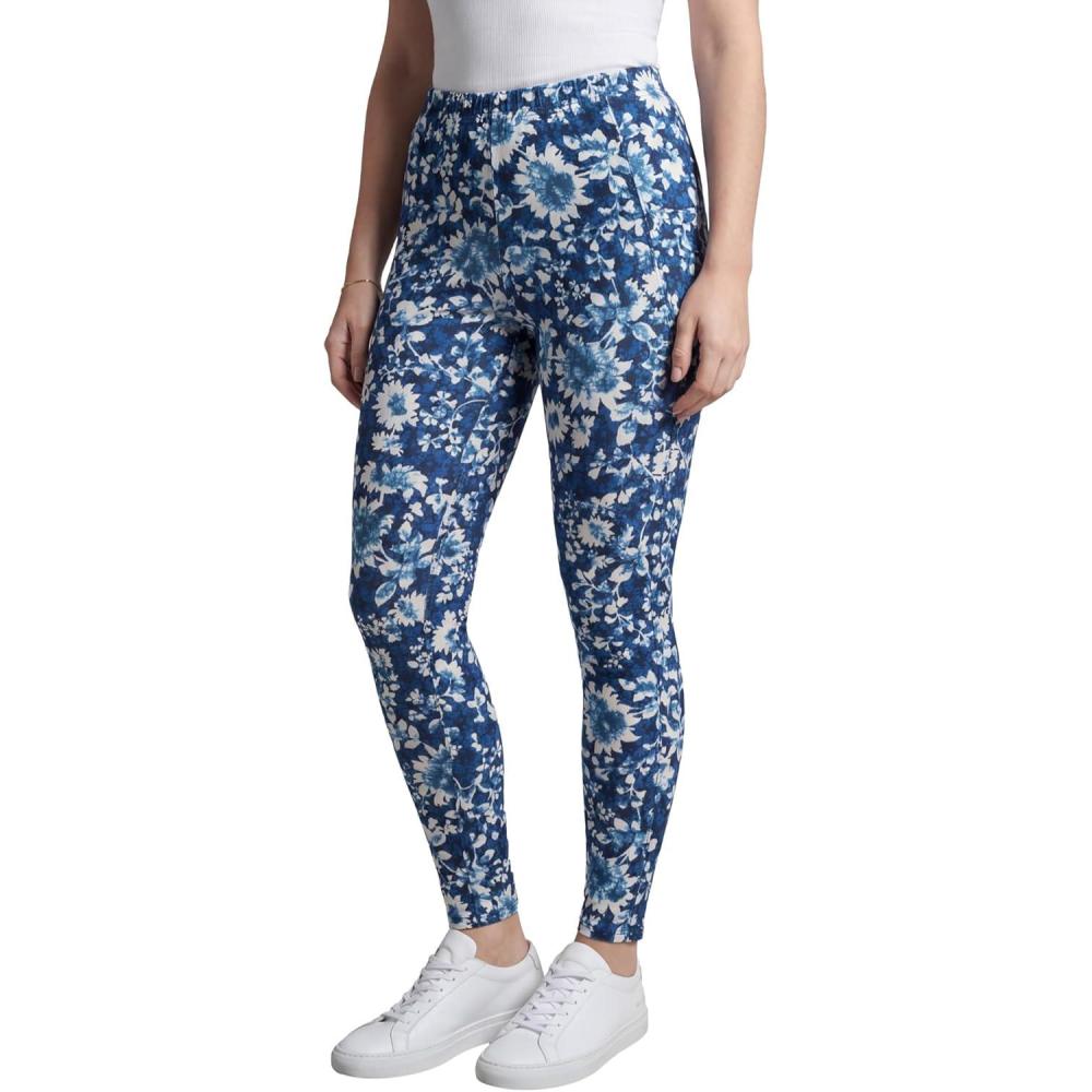 image:imageWoman Within Plus Size StretchCotton Knit PullOn Printed Pocket LeggingsNavy Batik Sunflower