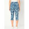 Woman Within Plus Size Petite Stretch-Cotton Knit Pull-On Printed Pocket Capri Leggings(Navy Batik Sunflower)