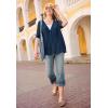 Woman Within Plus Size Stretch Denim Five-Pocket Capri Jeans(White Pastel Floral Embroidery)