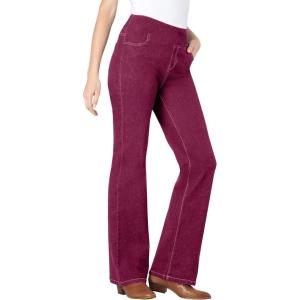 Woman Within Plus Size Flex Pull-On Bootcut Gap-Free Stretch Denim Jeans(Deep Claret)