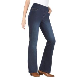 Woman Within Plus Size Flex Pull-On Bootcut Gap-Free Stretch Denim Jeans(Indigo Sanded)