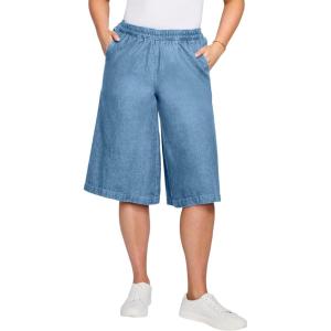 Woman Within Plus Size Relaxed Fit Coulotte(Light Stonewash)