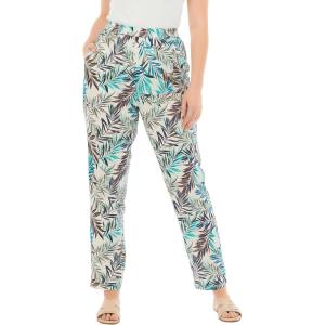 Woman Within Plus Size Straight Leg Linen Pant(White Sunset Palm)