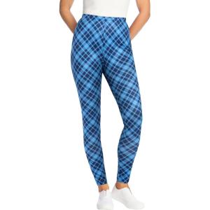 Woman Within Plus Size Stretch Cotton Cozy Legging(Blue Coast Bias Plaid)