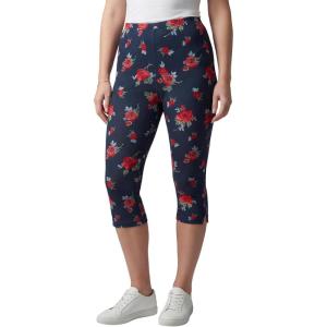 Woman Within Plus Size Stretch-Cotton Knit Pull-On Printed Capri Leggings(Navy Poppy)