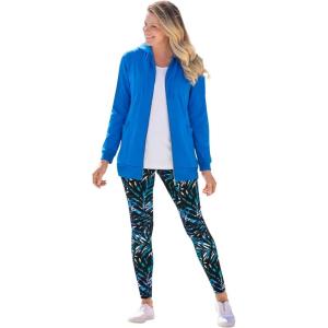 Woman Within Plus Size Stretch-Cotton Knit Pull-On Printed Leggings(Black Tie Dye Palm)
