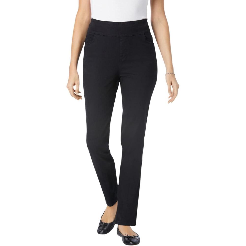 image:imageWoman Within Plus Size Flex PullOn StraightLeg GapFree Stretch Denim JeansBlack