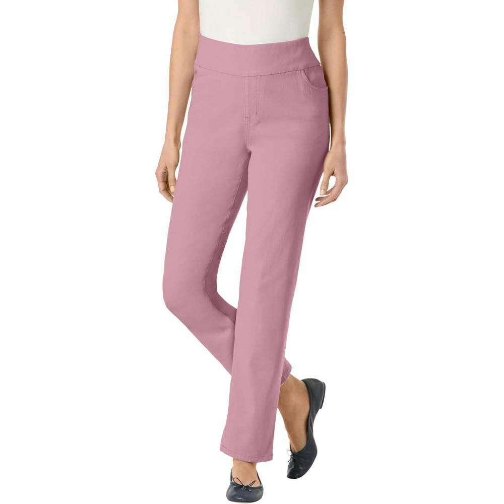 image:imageWoman Within Plus Size Flex PullOn StraightLeg GapFree Stretch Denim JeansDusty Pink