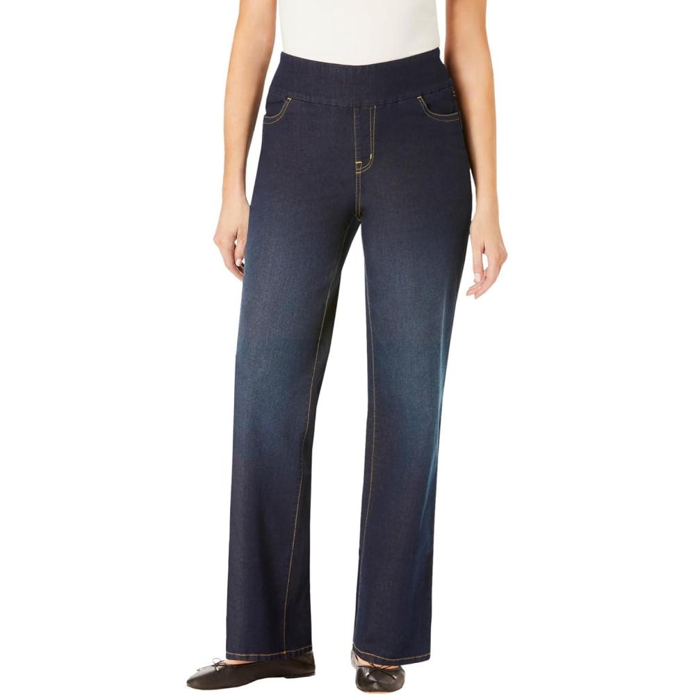 image:imageWoman Within Plus Size Flex PullOn WideLeg Denim JeanIndigo Sanded
