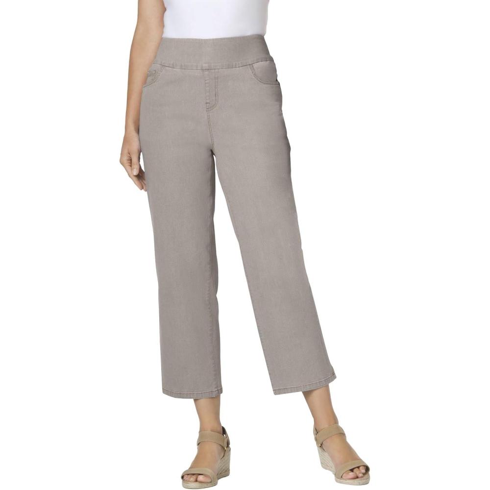 image:imageWoman Within Plus Size PullOn Flex ElasticWaist Stretch Denim Capri JeansGrey Denim