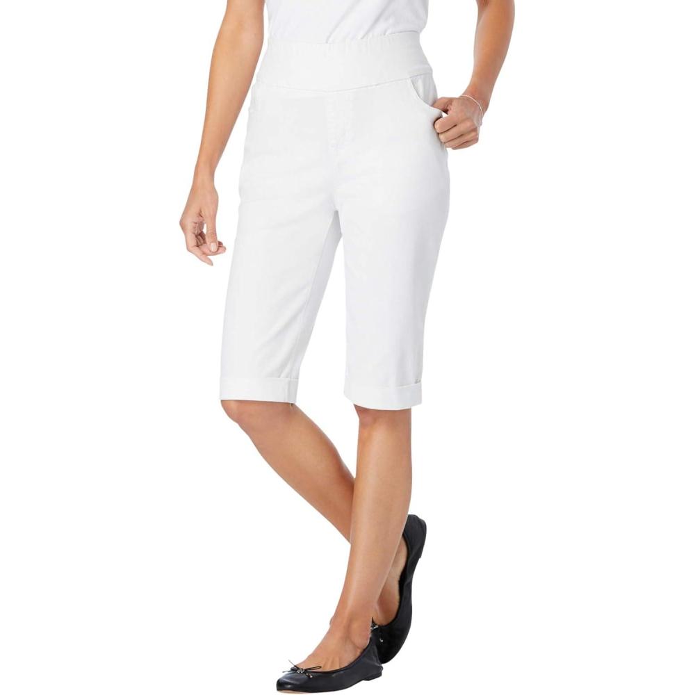 image:imageWoman Within Plus Size PullOn Flex ElasticWaist Stretch Denim Jeans ShortsWhite