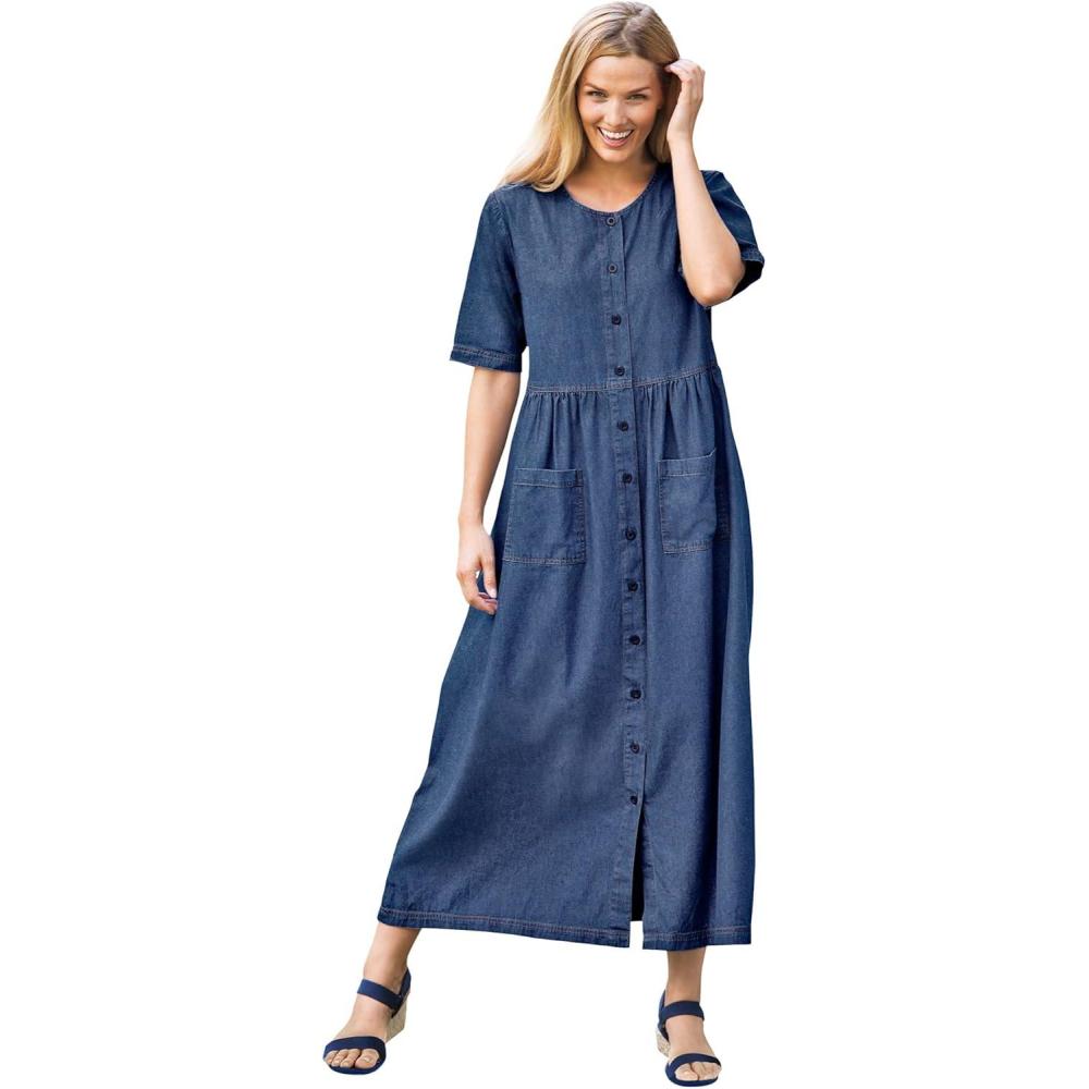 image:imageWoman Within Plus Size ShortSleeve Denim DressIndigo Wash
